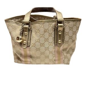 Gucci Handbag Tote Purse Sherry GG Canvas Beige Gold